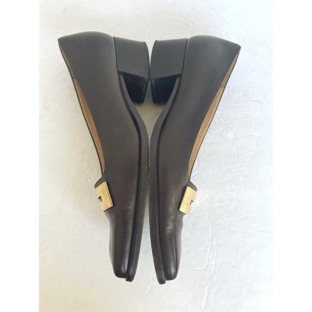 Vintage Gucci Brown Leather Square Toe Gold Plate  Block Low‎ Heel Pumps 6C Wide - Picture 6 of 12